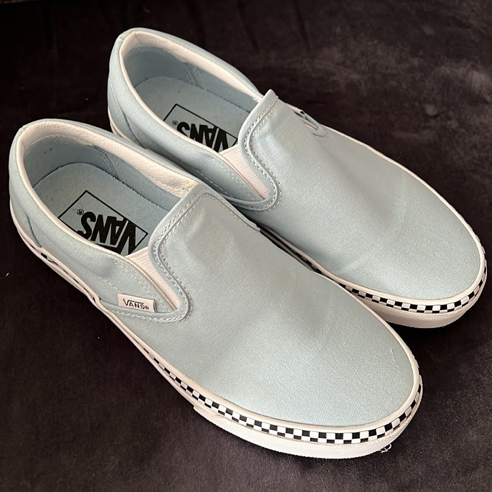 Vans Classic Slip-On 'Check Foxing'. Cool blue color. Women’s size 7.5 - Picture 11 of 12